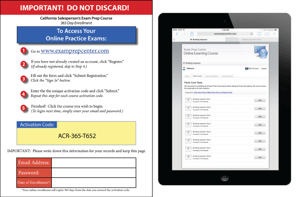 Course Activation Page and Online Course displayed on an iPad.